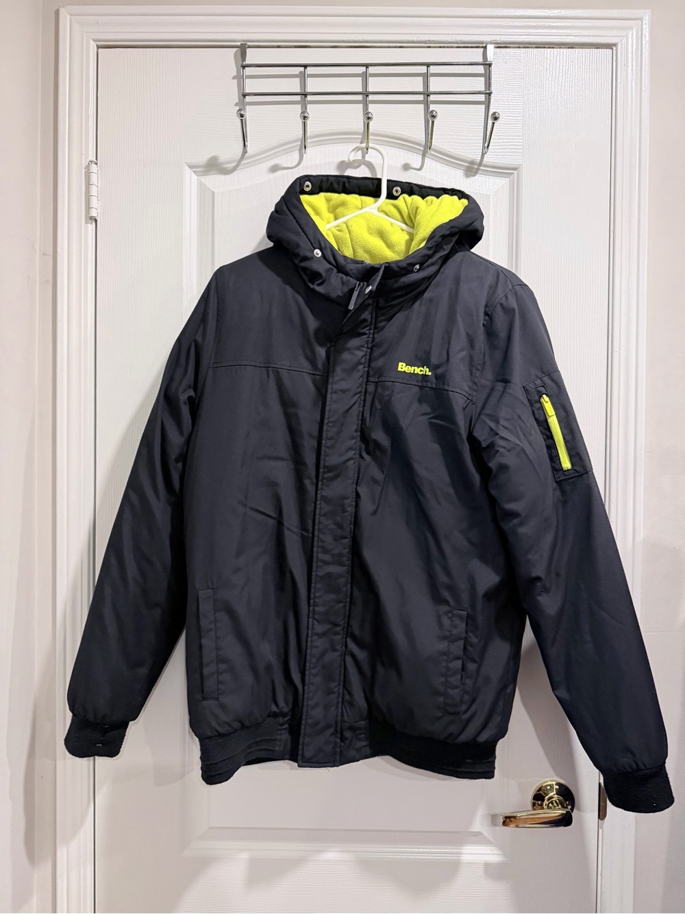 Bench Kids Navy Puffer Jacket with Neon Yellow Lining